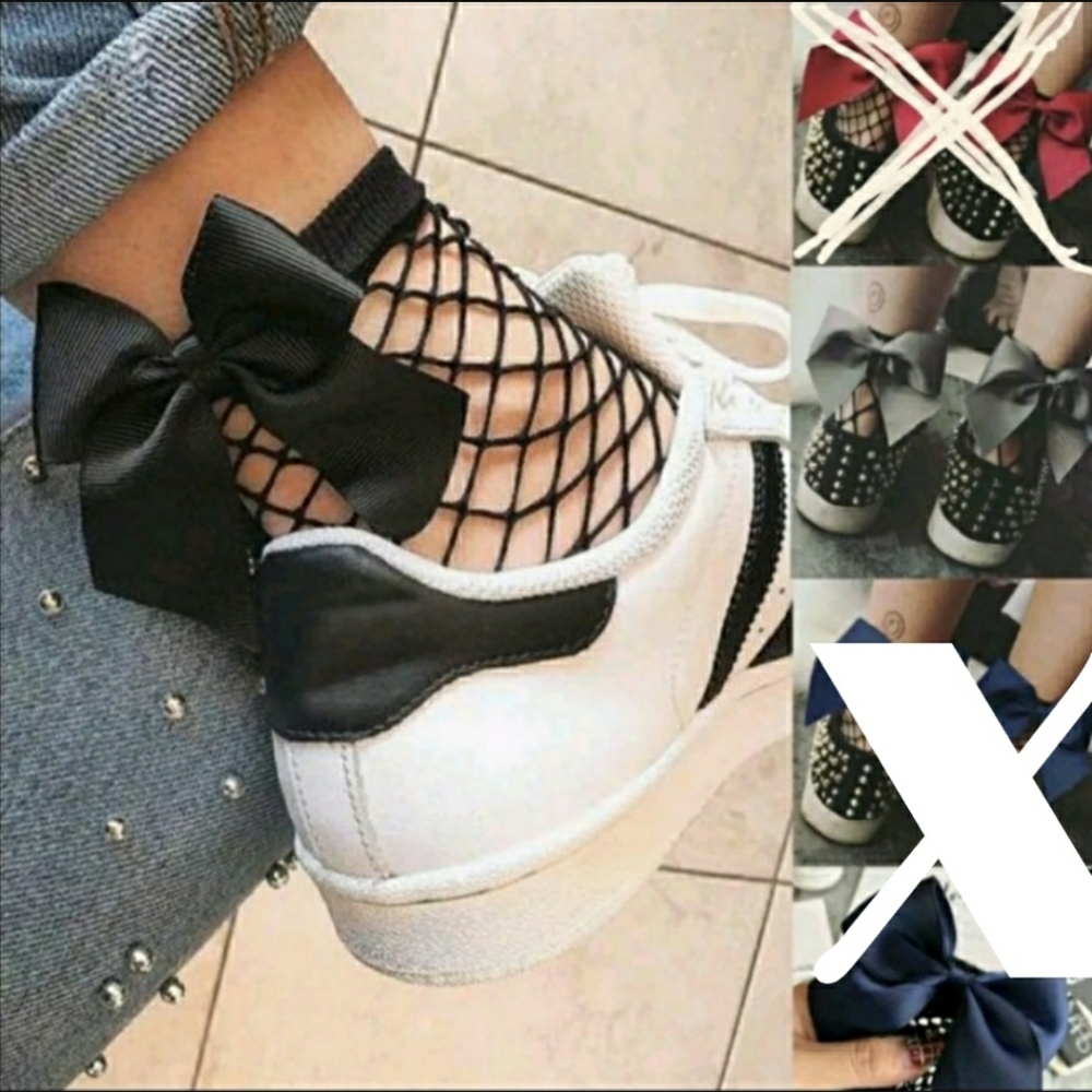 Kids x2 Fishnet ankles BOW SOCKS Black